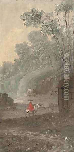 Landscape with a horseman Oil Painting - French School
