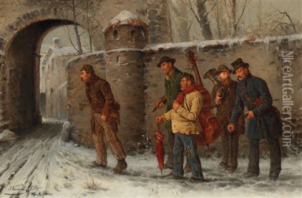 Musicians Returning Home Oil Painting - Josef Kinzel