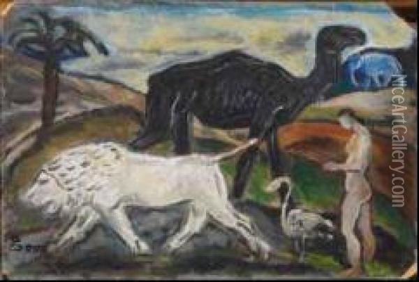 Nudo Femminile Con Animali Oil Painting - Giovanni Costetti