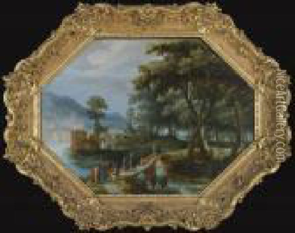 A River Landscape With Christ And The Centurion Oil Painting - Adriaan van Stalbemt
