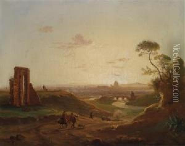 Sunset Over An Open Landscape In The South Oil Painting - Carl Rottmann