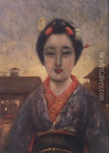 Maiko, Danseuse De Kiyoto Oil Painting - Georges Ferdinand Bigot
