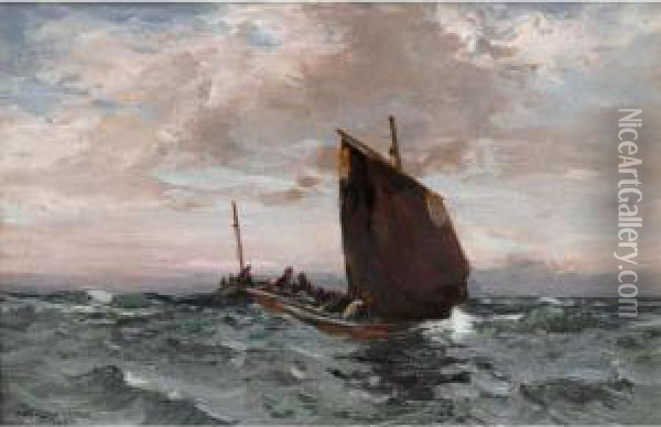 Riding The Waves Oil Painting - William Bradley Lamond
