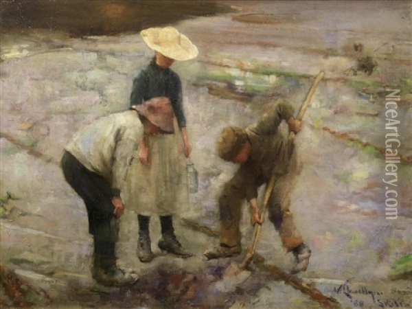 Digging For Bait, Skilly Oil Painting - William Samuel Henry (Sir) Llewellyn