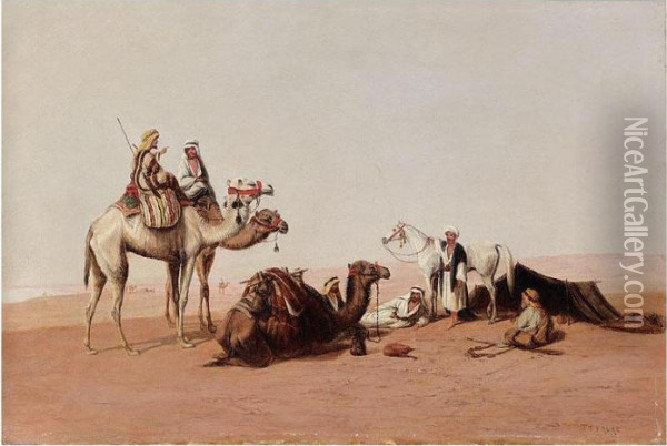 An Encampment In The Desert Oil Painting - Ch. Theodore, Bey Frere