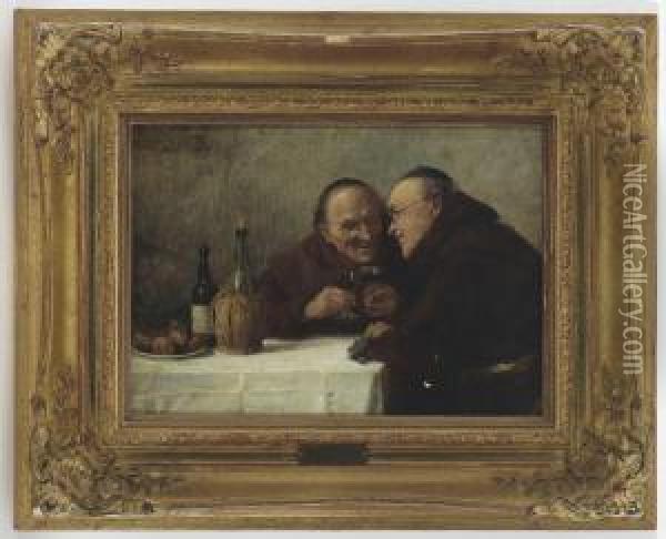 Zwei Monche Beim Weintrinken Oil Painting - Maurycy Trebacz