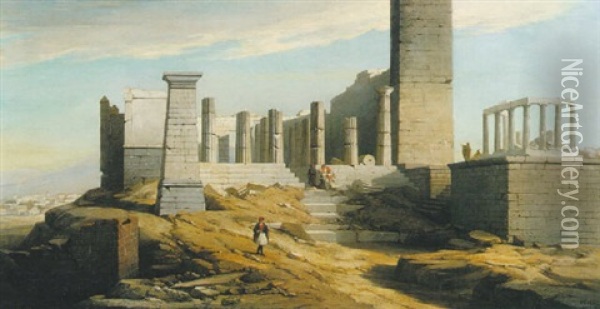 View Of Greek Classical Ruins Oil Painting - Florent Mols