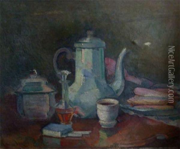 Still Life Study Of Coffee Pot 
Sugar Bowl Oil Painting - Guillaume Dulac