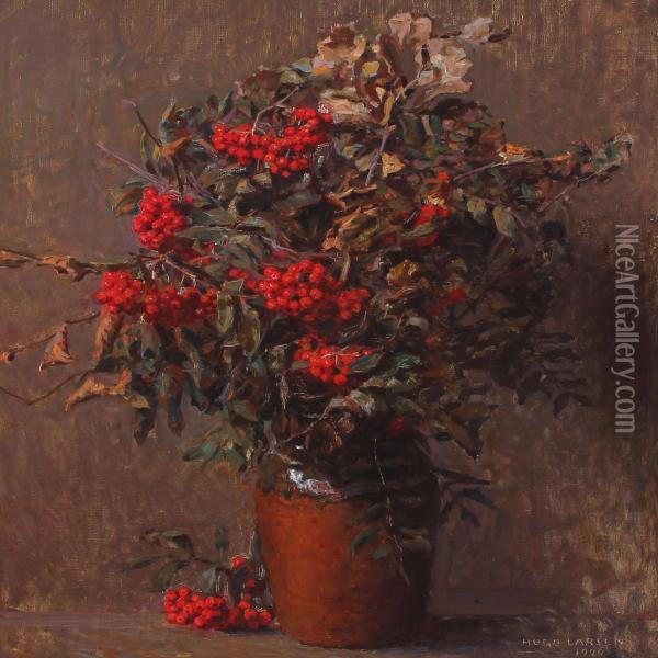 Rowanberries In A Jar Oil Painting - Hugo Valdemar Larsen