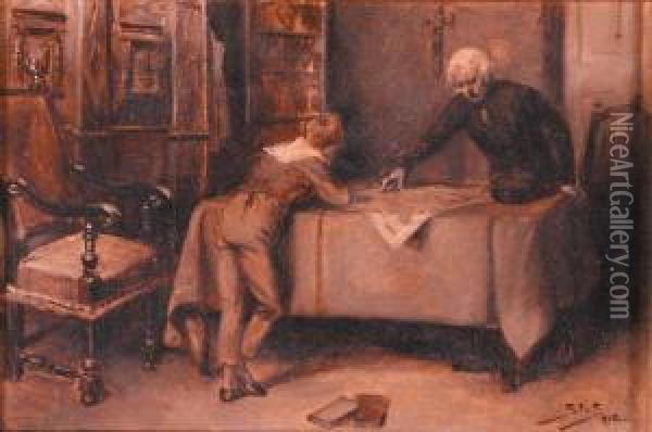 Lekcja Historii, 1912 R. Oil Painting - Stanislaus Sawiczewski