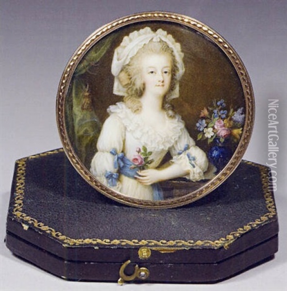 La Reine Marie-antoinette Accoudeewc  Pres D'un Bouquet, Une Rose A La Main Oil Painting - Francois Campana