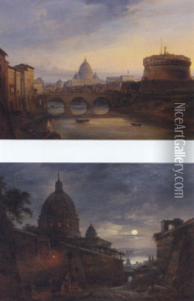 St. Peter's From The Tiber Oil Painting - Giovanni Grubas