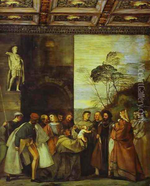 The Miracle of the Newborn Child Oil Painting - Tiziano Vecellio (Titian)