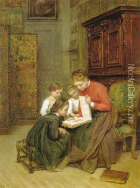 The Family Album Oil Painting - Pierre Edouard Frere