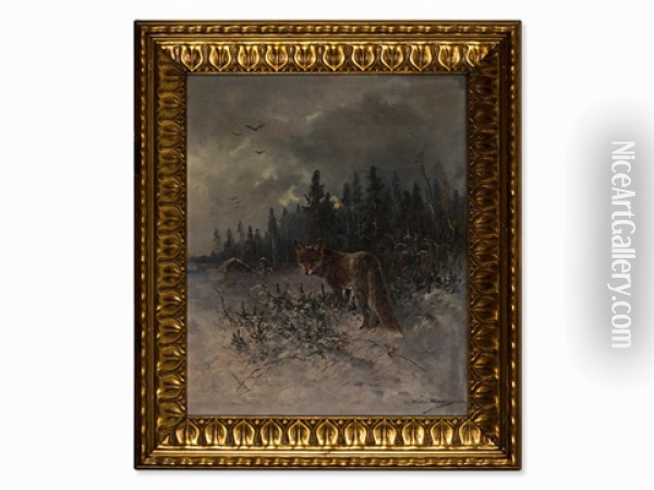 Fox In Winter Landscape Oil Painting - Moritz Mueller the Younger