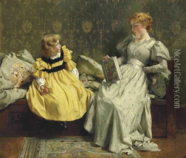 Mother And Child Reading Oil Painting - Francis Coates Jones