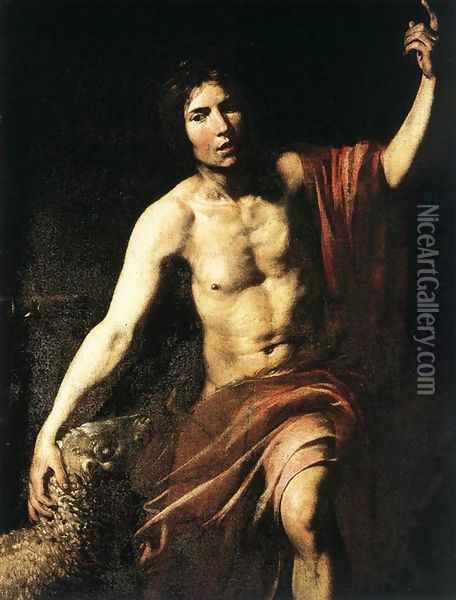 St John the Baptist 1628-30 Oil Painting - Jean de Boulogne Valentin