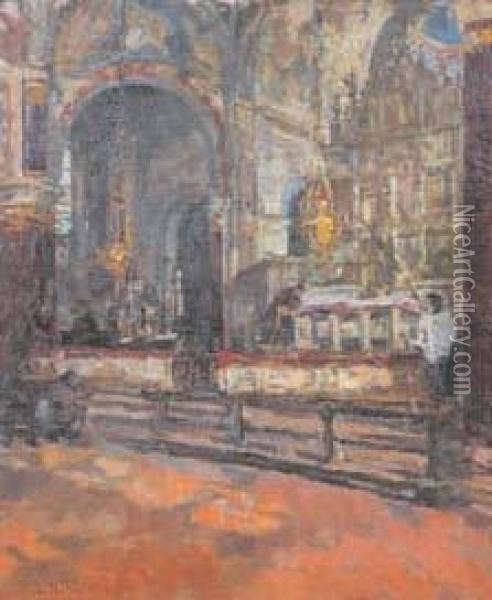 Interno Di Chiesa Oil Painting - Domenico Battaglia