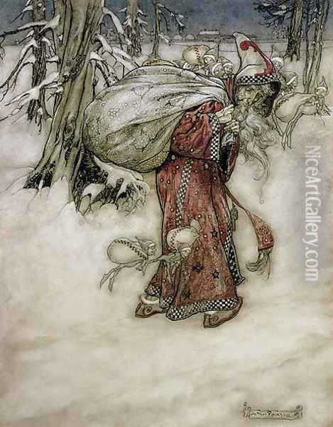 Santa Claus, illustration from Arthur Rackhams Book of Pictures, 1907, published 1913 Oil Painting - Arthur Rackham