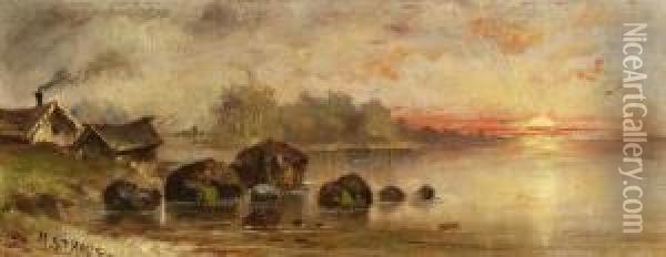 House Near A River
At Sunset Oil Painting - Meyer Straus