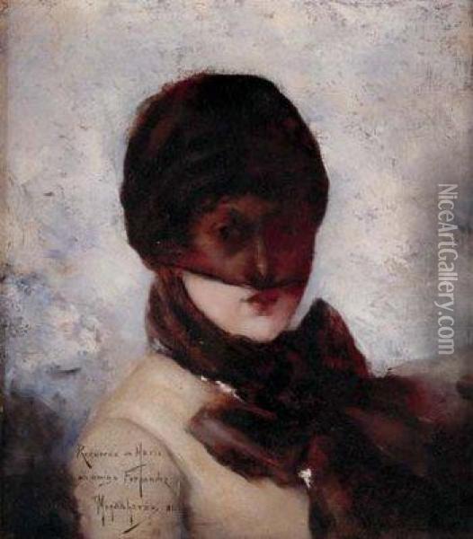 Retrato De Dama Con Velo En El Rostro Oil Painting - Graciano Mendilaharzu