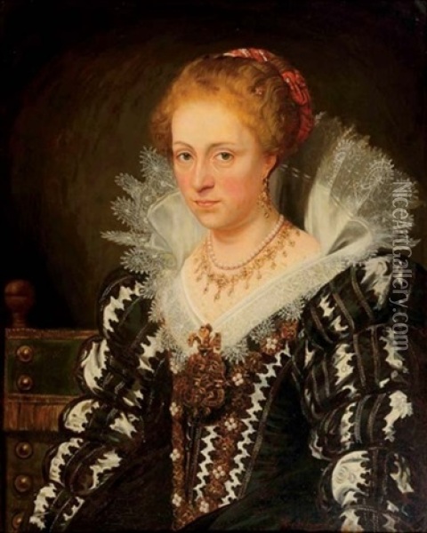Portrait Of Jacqueline Of Caestre In A Black And White Embroidered Dress With A Lace Collar Oil Painting - Jan Adam Janszoon Kruseman