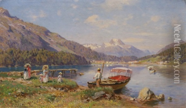 Silvaplanersee Mit Piz Della Margna Oil Painting - Franz Theodor Aerni