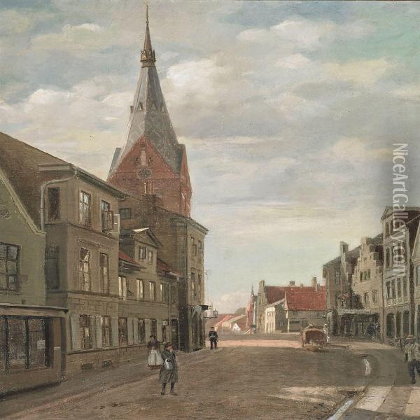Flensburg Scenery With St Oil Painting - Jacob Nobbe