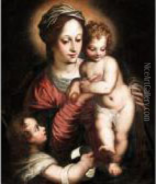 Madonna And Child With Saint John The Baptist Oil Painting - Hans Rottenhammer