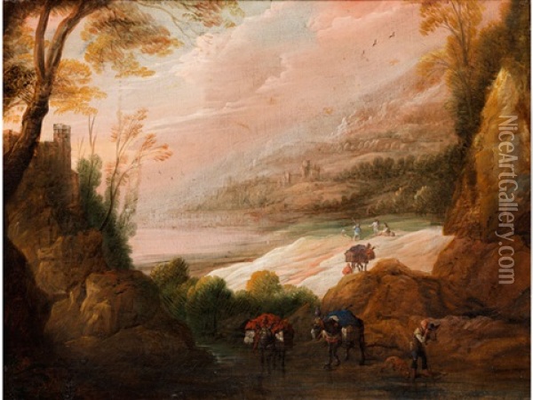 Landschaft Mit Bachlauf Und Figurenstaffage Oil Painting - Jan van de Venne
