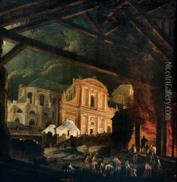 L'incendie De La Foire De Saint Germain Oil Painting - Pierre Antoine Demachy