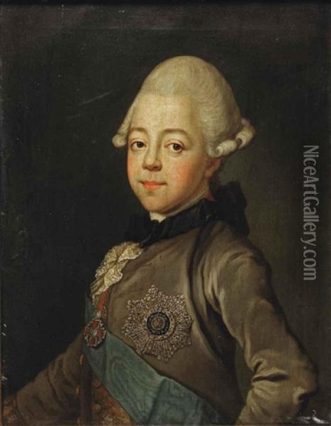 Portrait Of Grand Duke Paul Petrovich Of Russia, The Future Emperor Paul I (1754-1801), Half-length, With The Sash And Star Of The Order Of Saint Andrew Oil Painting - Jean-Louis Voilles