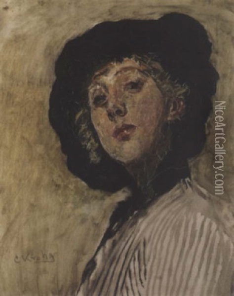 Dame Med Sort Hatt Oil Painting - Christian Krohg