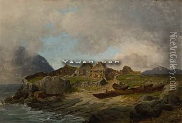 Fiskehytter Ved Fagefjord, Island Oil Painting - Reinholdt Fredrik Boll