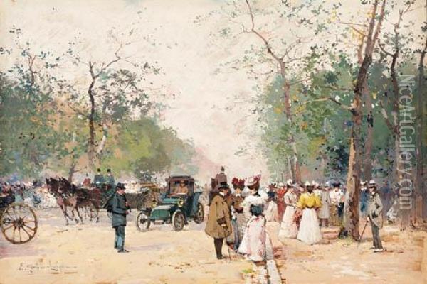 The Bois De Boulogne Oil Painting - Eugene Galien-Laloue