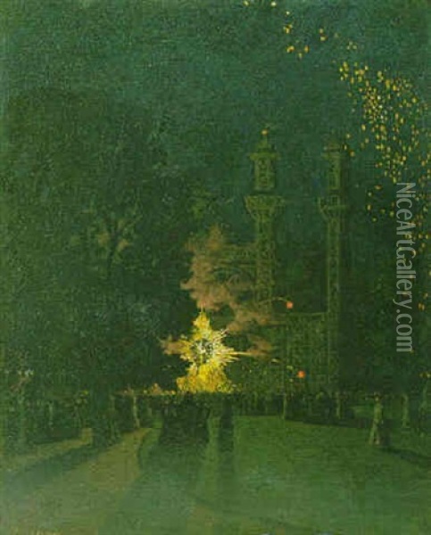 Fireworks At Cremorne Gardens, Chelsea Oil Painting - Walter Greaves