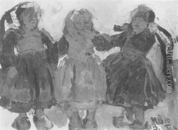 Three Little Girls Oil Painting - Hans Von Bartels