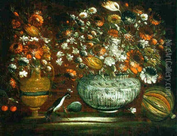 Blumen- Und Fruchtestilleben Oil Painting - Blas de Ledesma Prado