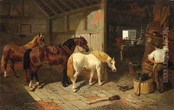 The Blacksmith's Shop Oil Painting - John Frederick Herring Snr
