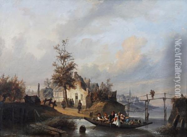 The Ferry Crossing Oil Painting - Laurent Herman Redig