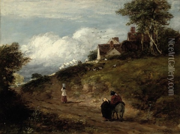 Hanging Out Clothes Oil Painting - David Cox the Elder