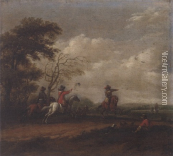 A Wooded Landscape With A Hawking Party Oil Painting - Barend Gael