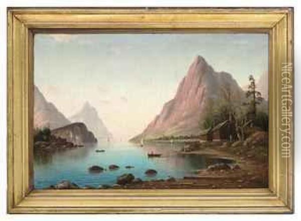 Boating On A Norwegian Fjord Oil Painting - Nils Hans Christiansen