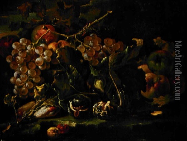 Natura Morta Con Frutta Oil Painting - Giovanni Paolo Castelli (lo Spadino)