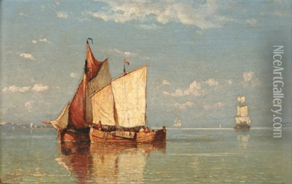 Barques Sur L'eau Oil Painting - Johannes Frederick Schuetz