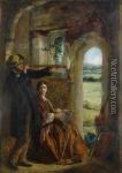 Young Couple Observing A Landscape Through A Doorway Oil Painting - Sir John Everett Millais