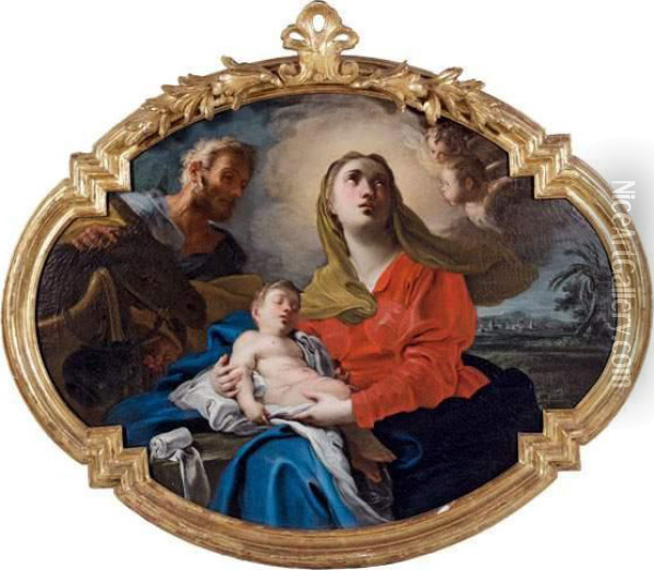 Le Repos De La Sainte Famille Pendant La Fuite En Egypte Oil Painting - Giovanni Odosi Odazzi