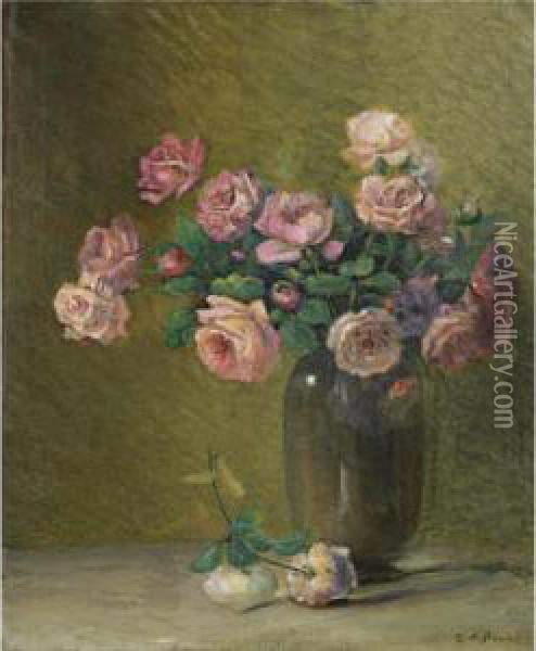 Pink Roses On A Table Oil Painting - Charles Ethan Porter