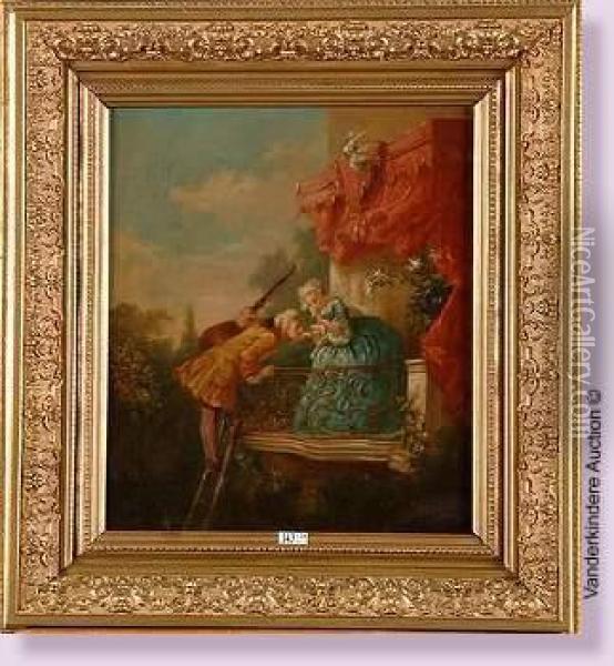 Scene Galante Au Balcon Dans Le Gout Du Xviiieme Oil Painting - Sir Alfred East