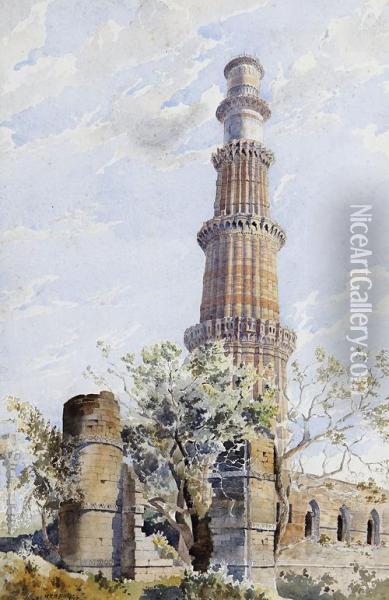 The Qutub Minar, Delhi Oil Painting - Henry Richard Beadon Donne